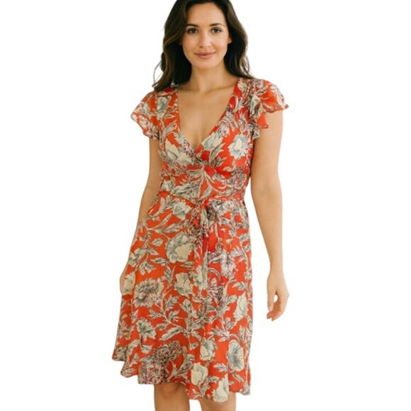 Diane Von Furstenberg SZ 4 Mariana 100% Silk Ruffle Floral Dress Knee Length - Picture 1 of 5